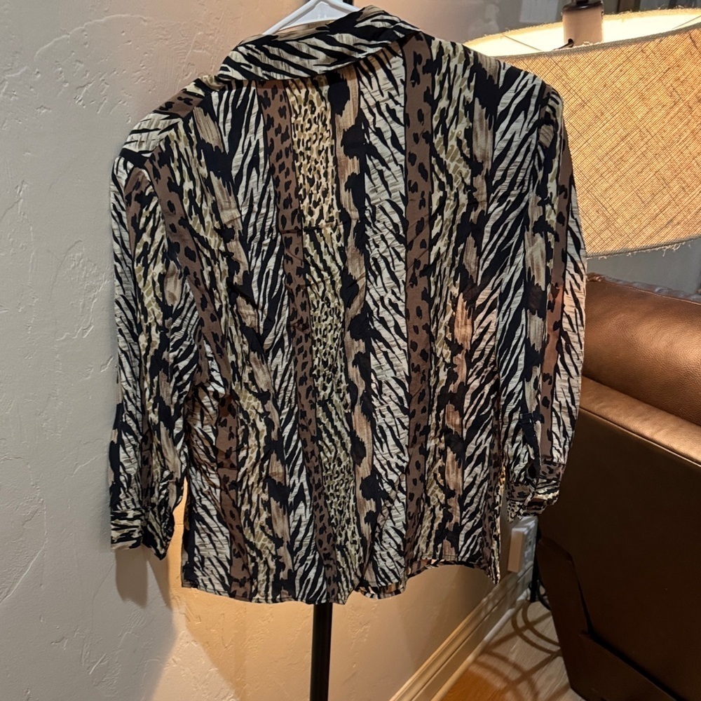 SilkLand Animal Print Blouse - Black, Brown, Cream Medium A019 - Picture 5 of 9